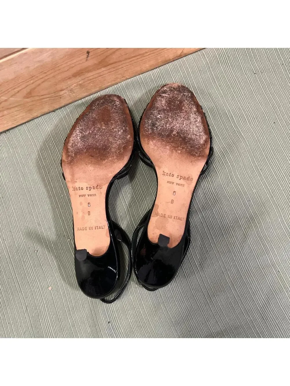 Kate Spade New York Black Patent Leather Kitten Heel Slingback Sandals Size 6 B